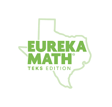 Eureka Math TEKS edition logo - neon green outline state of texas, with neon green letters